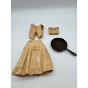 Vintage Marx Johnny West Jane West Doll Tan Vest, Skirt, Bag, & Pan